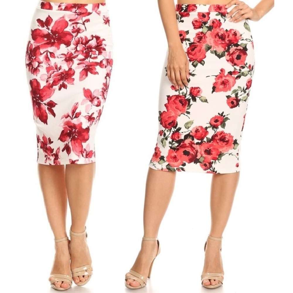 Floral Print Pencil Midi Skirt (Set of 2)